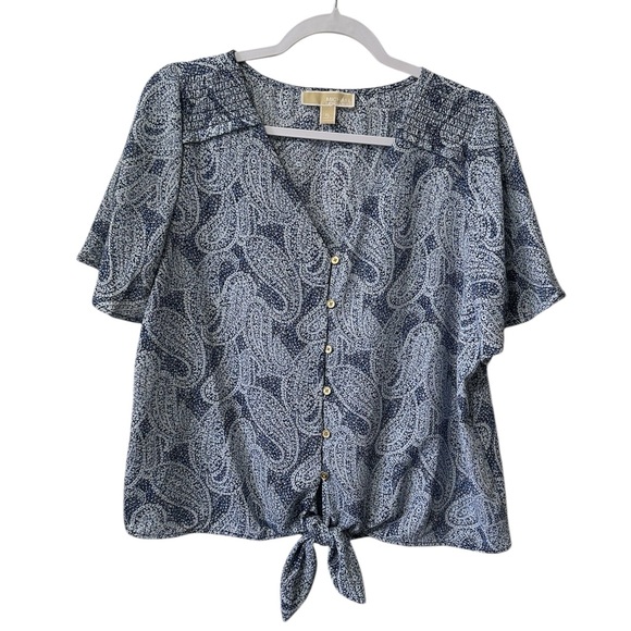 230. Michael Kors Blue Paisley Women's Top - Picture 3 of 5